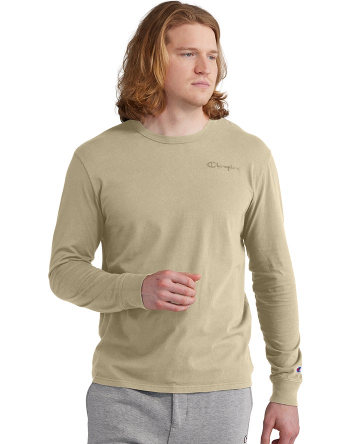 Champion Lightweight Long-Sleeve Embroidered Logo - Miesten Khaki T-Paita - Suomi 5934762-NK